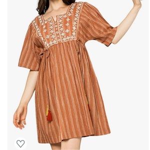 Anthropologie THML Tassel & Embroidered Short Sleeve Dress New Condition Large